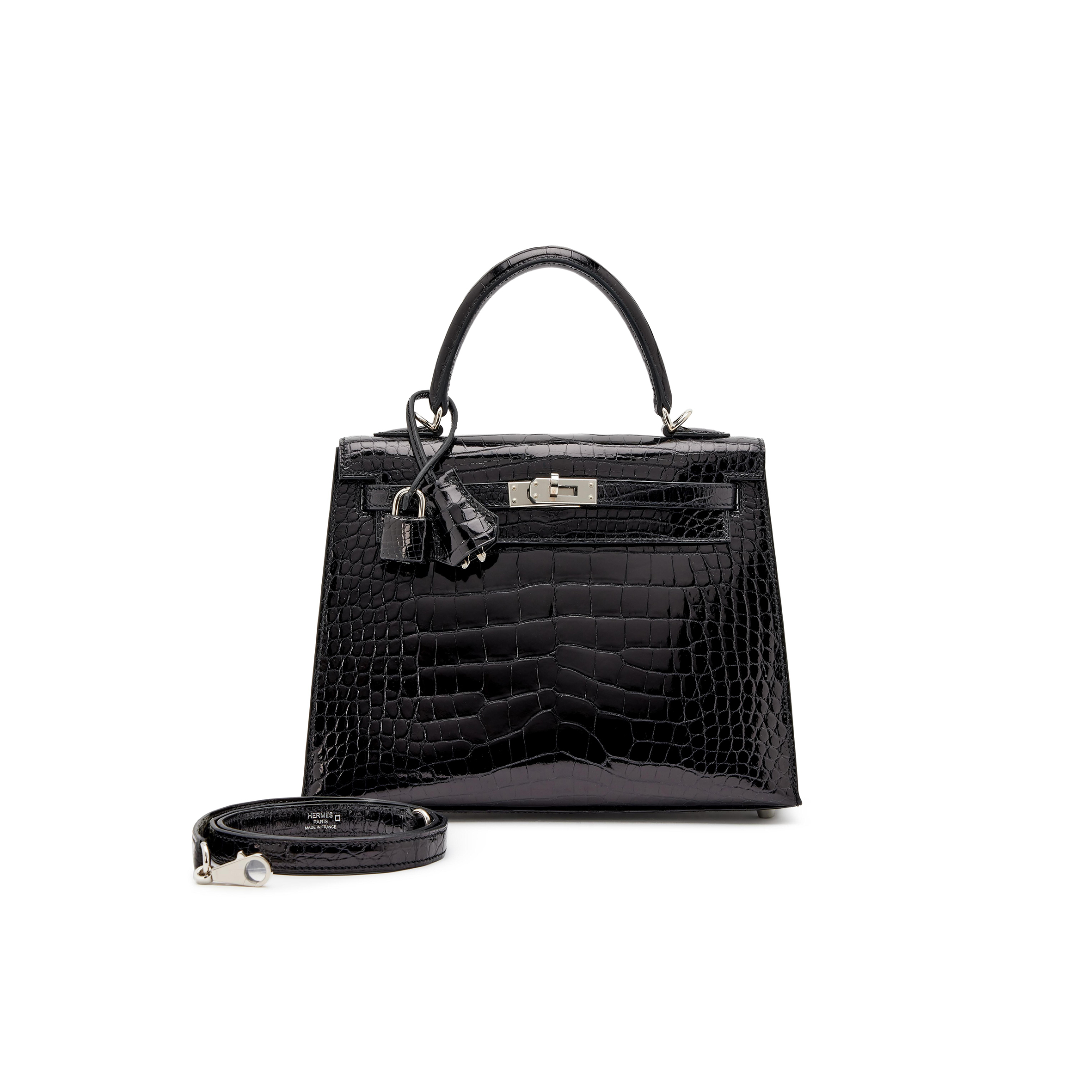 H**mes master black shiny alligator kelly 25 sellier palladium hardware (25*17*7cm)